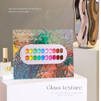 Blushimmer translucent gel nail polish set with vibrant jelly clear colors, suitable for LED and UV gel nail art, 15ml bottles.