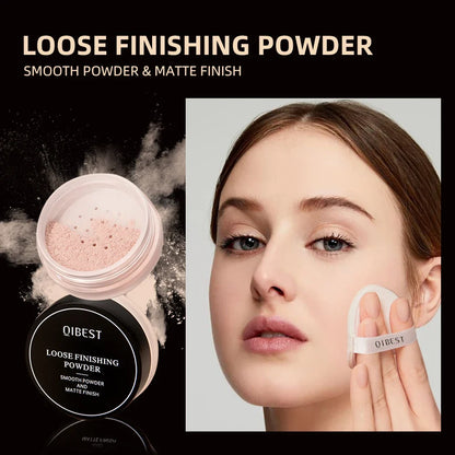 Blushimmer QIBEST loose powder compact with four colors, waterproof, oil-control, matte finish, long-lasting face makeup setting.