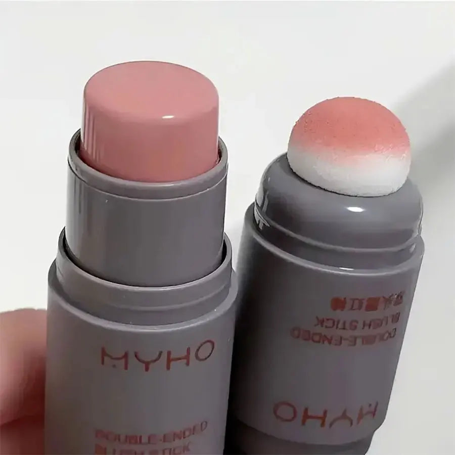 Blushimmer double-head sponge blush and lip stick, matte natural rouge powder for cheeks and lips, durable dual-use makeup product