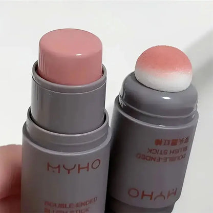 Blushimmer double-head sponge blush and lip stick, matte natural rouge powder for cheeks and lips, durable dual-use makeup product