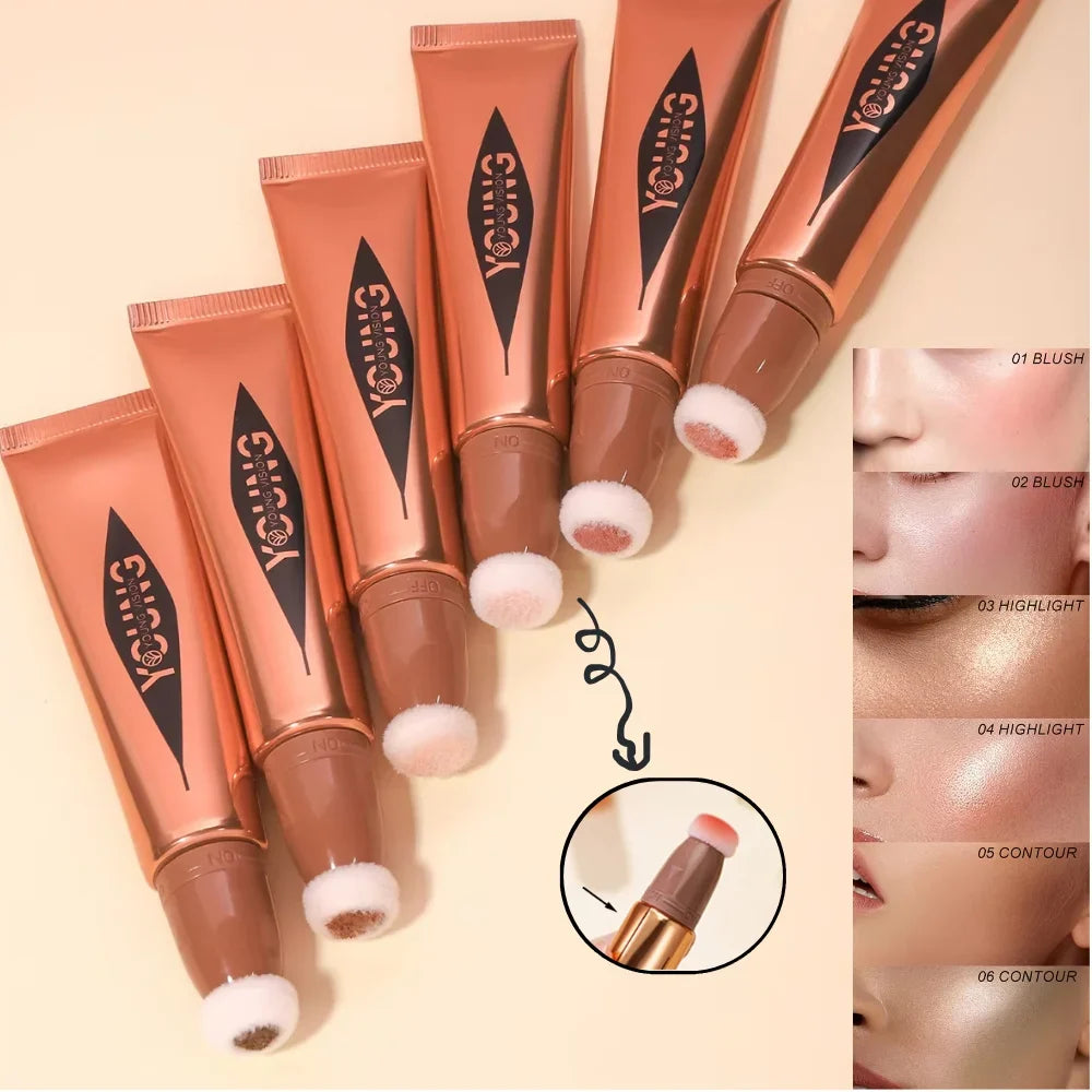 Blushimmer 6-color cushion cotton blush highlighter with skin-friendly, blendable, non-irritating formula in soft blush shades