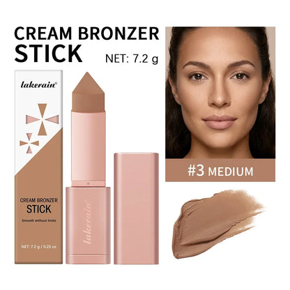 Blushimmer 2-in-1 cream bronzer and contour stick with sleek packaging, showcasing its creamy texture for adding depth and dimension to the face.
