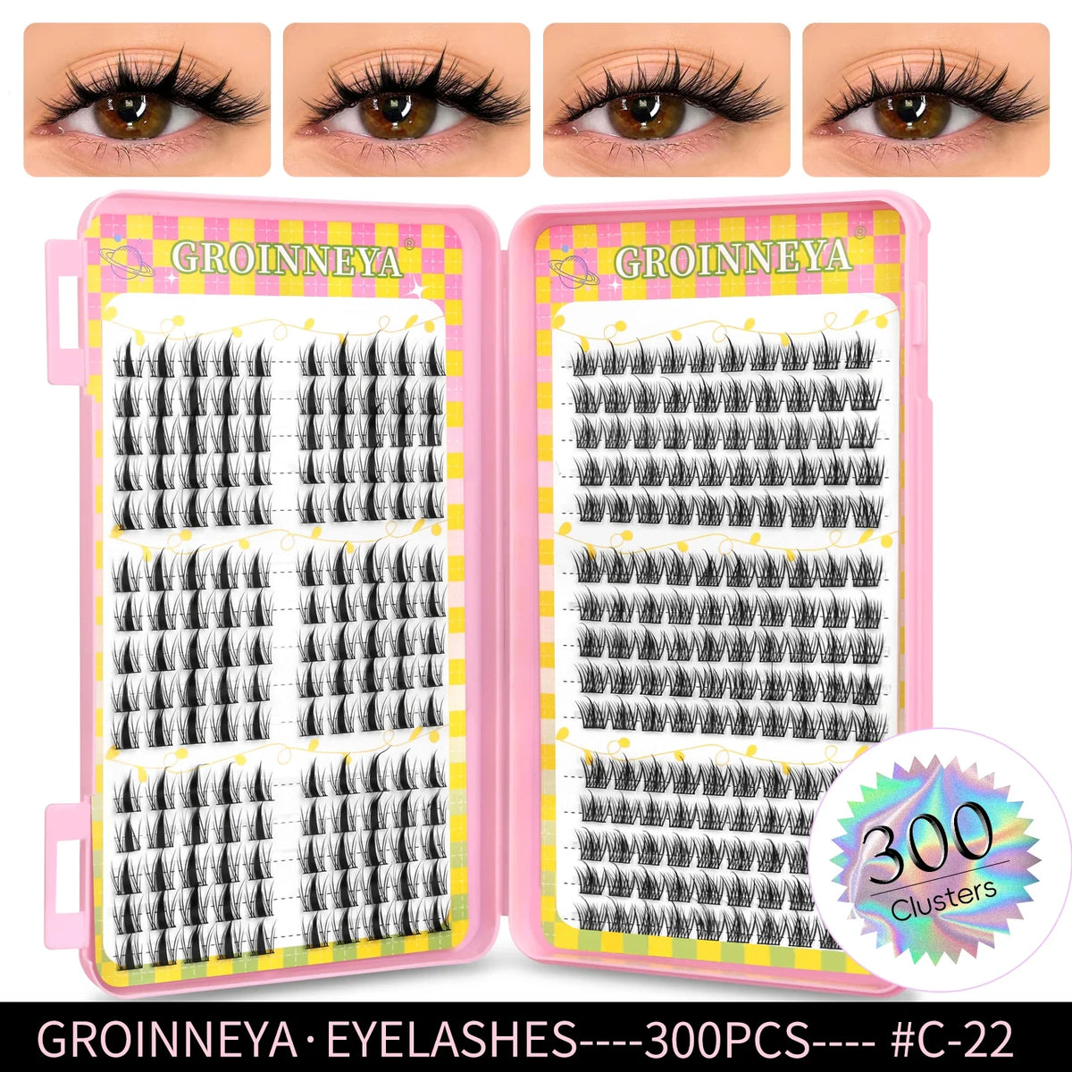 Blushimmer GROINNEYA eyelash clusters with 320 natural extension lashes, mixed tray for volume and natural eyelash enhancement