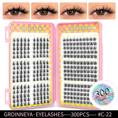 Blushimmer GROINNEYA eyelash clusters with 320 natural extension lashes, mixed tray for volume and natural eyelash enhancement