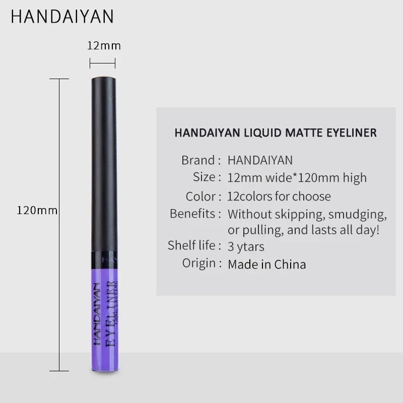 Blushimmer waterproof liquid eyeliner pen with long-lasting, vibrant color, featuring a sleek black design and fine tip for precise application.