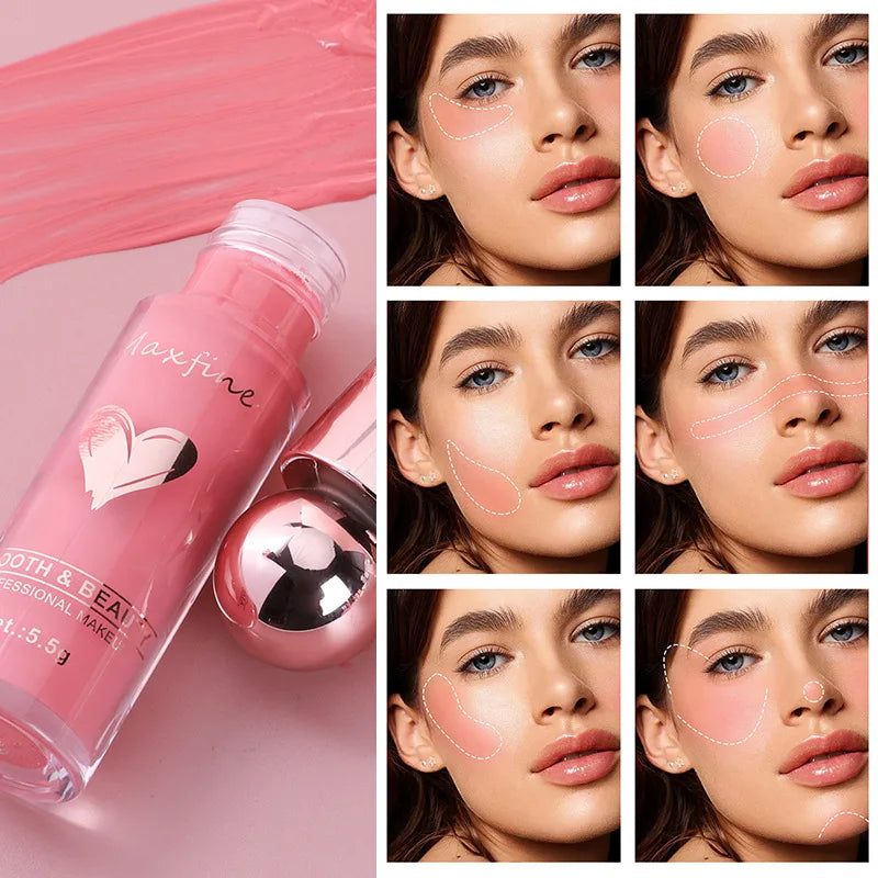 Blushimmer matte liquid blush with highly pigmented, long-lasting, non-fading formula in a smooth festival stage makeup style