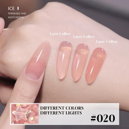 Blushimmer MIANEL Japanese style fairy gel nail polish in white, pink, nude, and ice clear shades for summer nails, 12ml bottles.