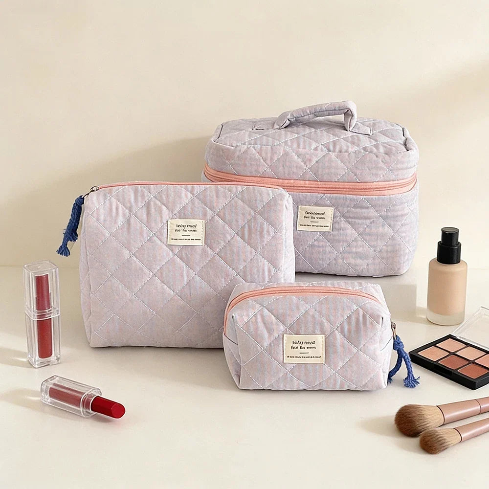 Pink Blushimmer Airfriend makeup bag with soft fabric, girl’s cosmetic and toiletry organizer, perfect for travel and storage.