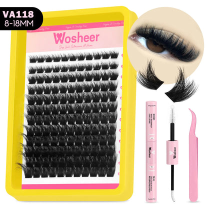 Blushimmer WOSHEER Lash Clusters Kit with spiky volume eyelash extensions and individual lash clusters for DIY lash extensions.