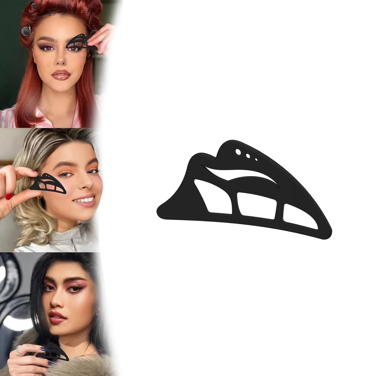 Blushimmer female eye shadow tool kit with quick, multi-function eye makeup templates for beginners, showing various eye makeup shapes.