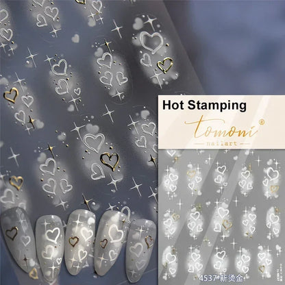Colorful Cat's Eye 5D gradient European love heart gem nail art stickers by Blushimmer, featuring geometric wing-shaped crystals for manicures.