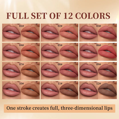 Blushimmer 12-color matte lipstick lip liner set with nude, soft, waterproof, non-drying lip contour and plumping outline makeup.
