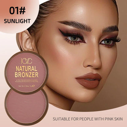 Blushimmer dark skin bronzer contour palette with matte brown powders for nose, cheek, and face shading, natural nude makeup look