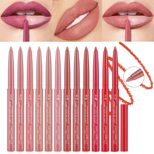 Blushimmer waterproof lip liner pencil in bean paste color, featuring automatic rotating design and matte finish for precise contouring.