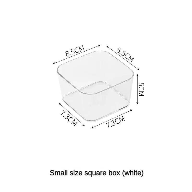 Transparent plastic storage box by Blushimmer, ideal for desk organization, jewelry, makeup, and drawer storage.