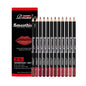 Set of 12 Blushimmer professional lip liner pencils in various nude and matte shades with non-stick cups, ideal for defining lips.