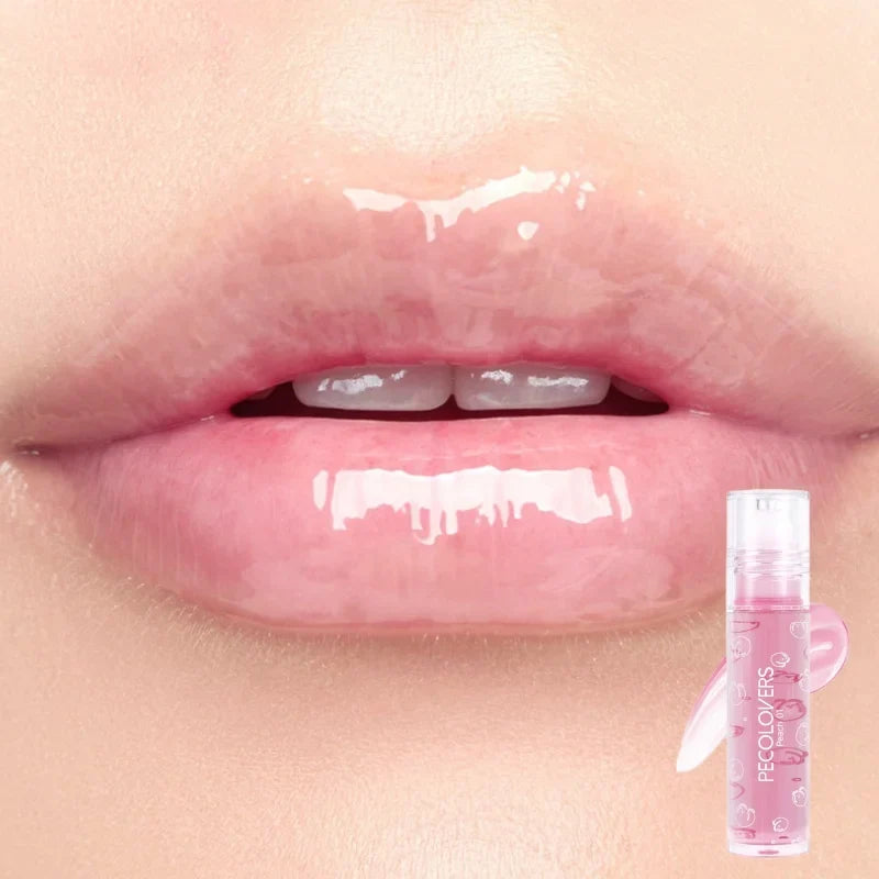 Blushimmer moisturizing water lip gloss with transparent mirror crystal jelly texture and plumping lip oil for shiny lip care.