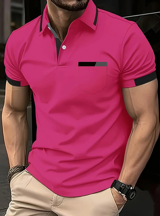 Men's Summer Casual Color-Blocked Polo Shirt, Mature and Elegant Men's Polo Shirt, Suitable for Workplace Business and Outings