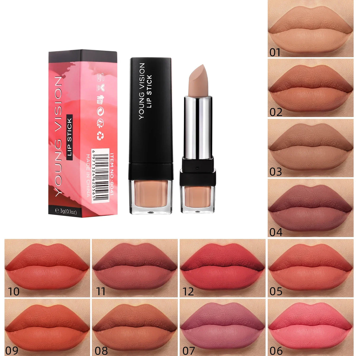 Blushimmer 6-color matte lipstick set with smooth, long-lasting velvet finish, waterproof and smudge-proof, featuring non-fading, non-stick formulas.