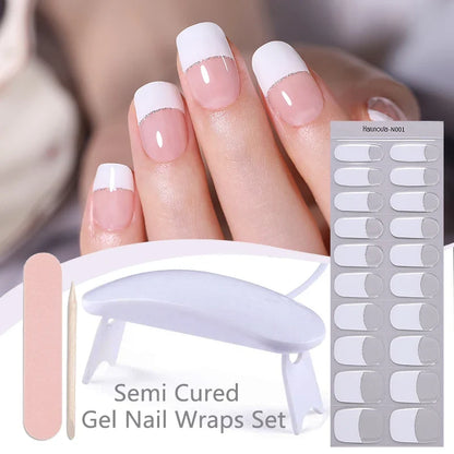 Blushimmer Harunouta 4-piece gradient jelly semi-cured gel nail strips with nude pink waterproof design and nail lamp for long-lasting manicure.