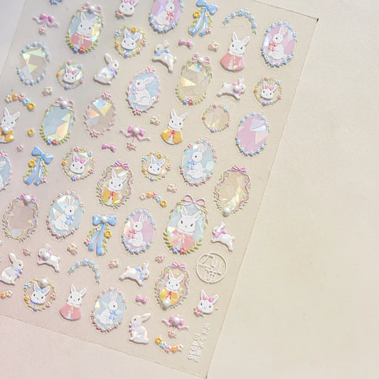 Colorful Blushimmer 5D nail art stickers featuring animal graffiti, flowers, fruits, and candies with cute cat, bunny, bear, and dog designs.