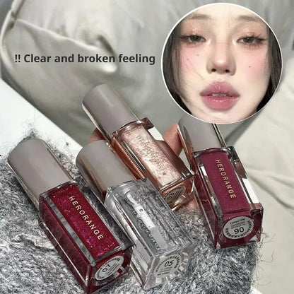 Blushimmer Herorange Starlight Lip Glaze with shimmer, clear watery glossy finish, lightweight and non-sticky for everyday wear