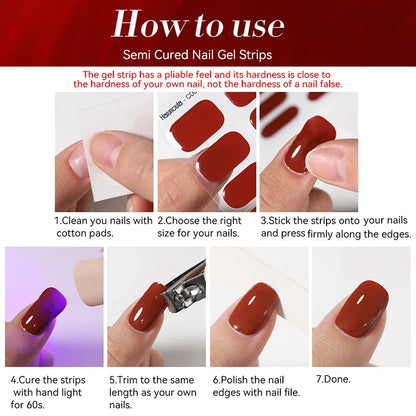 Blushimmer Harunouta 16-strip gradient red marble gel nail stickers with gold lines, suitable for UV/LED gel polish application