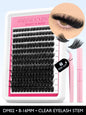 Blushimmer Lash Clusters Kit with fluffy C-curl individual eyelash extensions in 10-18mm, includes lash bond and seal for DIY application.