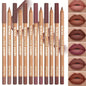 Set of 6 Blushimmer velvet matte lip liner pencils in versatile shades like berry, brown, and pink for long-lasting lip makeup.