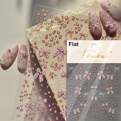 French leopard print bowknot lace ribbon rhinestone pearl manicure stickers by Blushimmer, ideal for elegant nail art decoration.