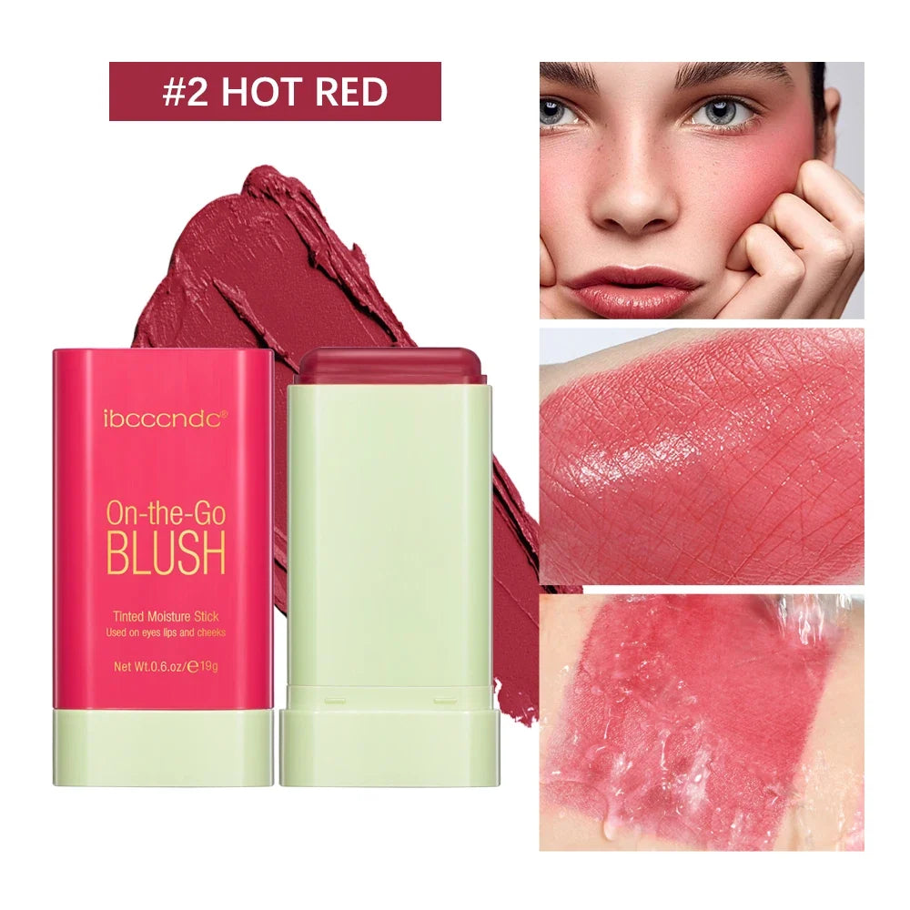 Blushimmer waterproof cream blush stick with bright pink color, easy to apply, high pigmentation, and skin-brightening finish.