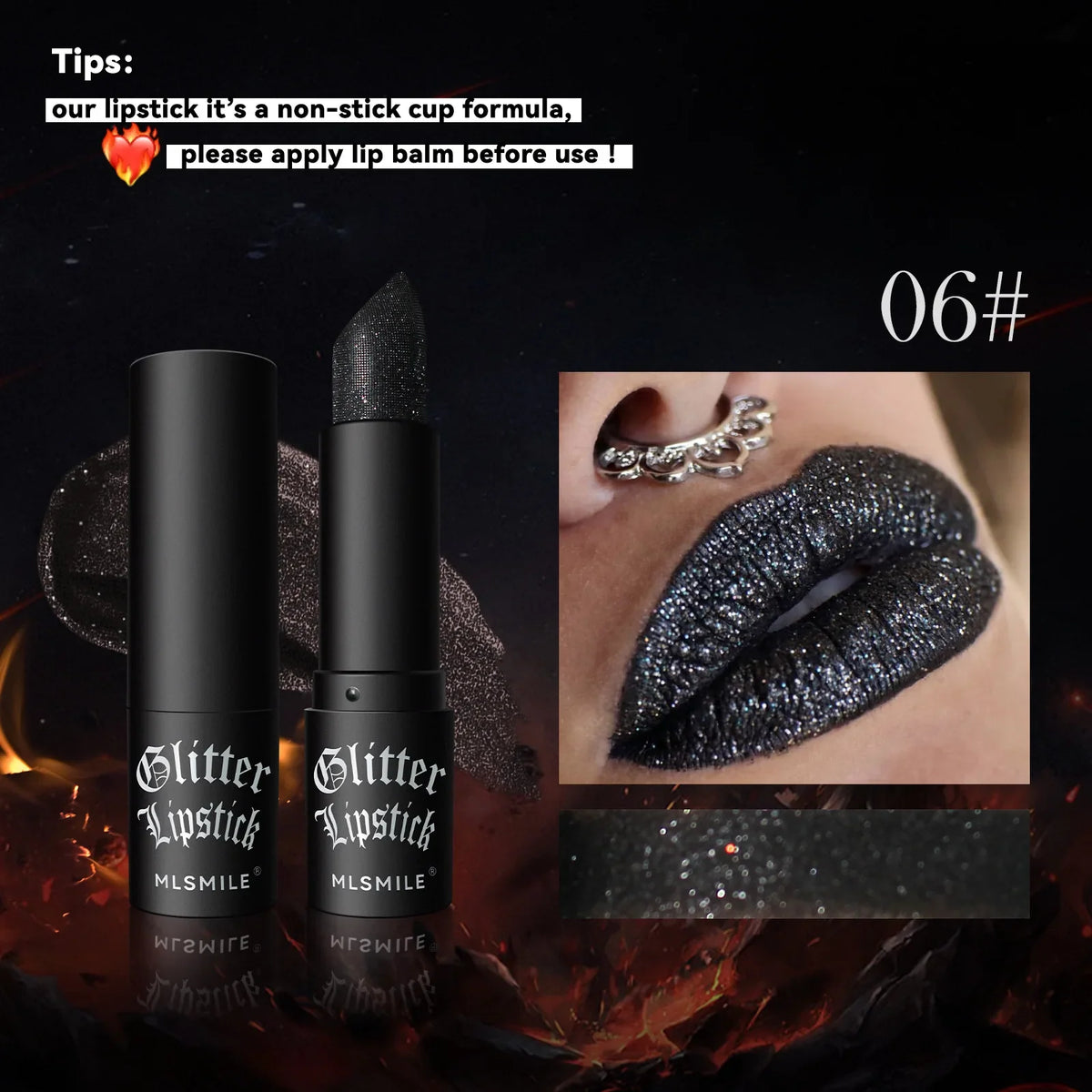 Blushimmer 7Colors glitter lipstick with waterproof, long-lasting diamond pearlescent metallic finish on lips.