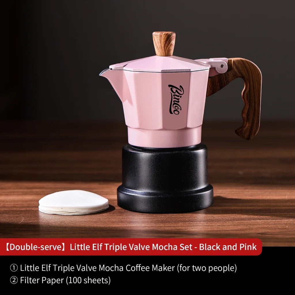 BINCOO Three-Valve Moka Pot Home Mini Espresso Coffee Maker Coffee Brewing Equipment 1Cup/2Cups