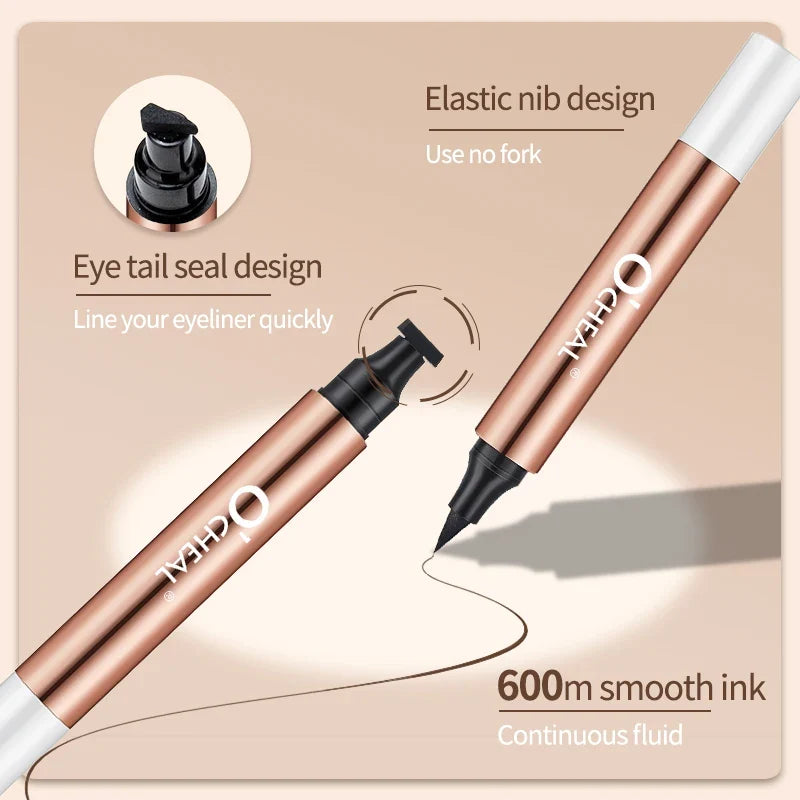 Black liquid eyeliner pen with dual heads by Blushimmer, waterproof and fast-drying for precise eye makeup application.