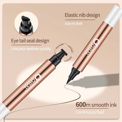 Black liquid eyeliner pen with dual heads by Blushimmer, waterproof and fast-drying for precise eye makeup application.