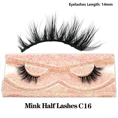 Blushimmer 3D Mink Fluffy Half False Eyelashes with clear band, natural soft lightweight short eye strip lashes, reusable eyelash extension