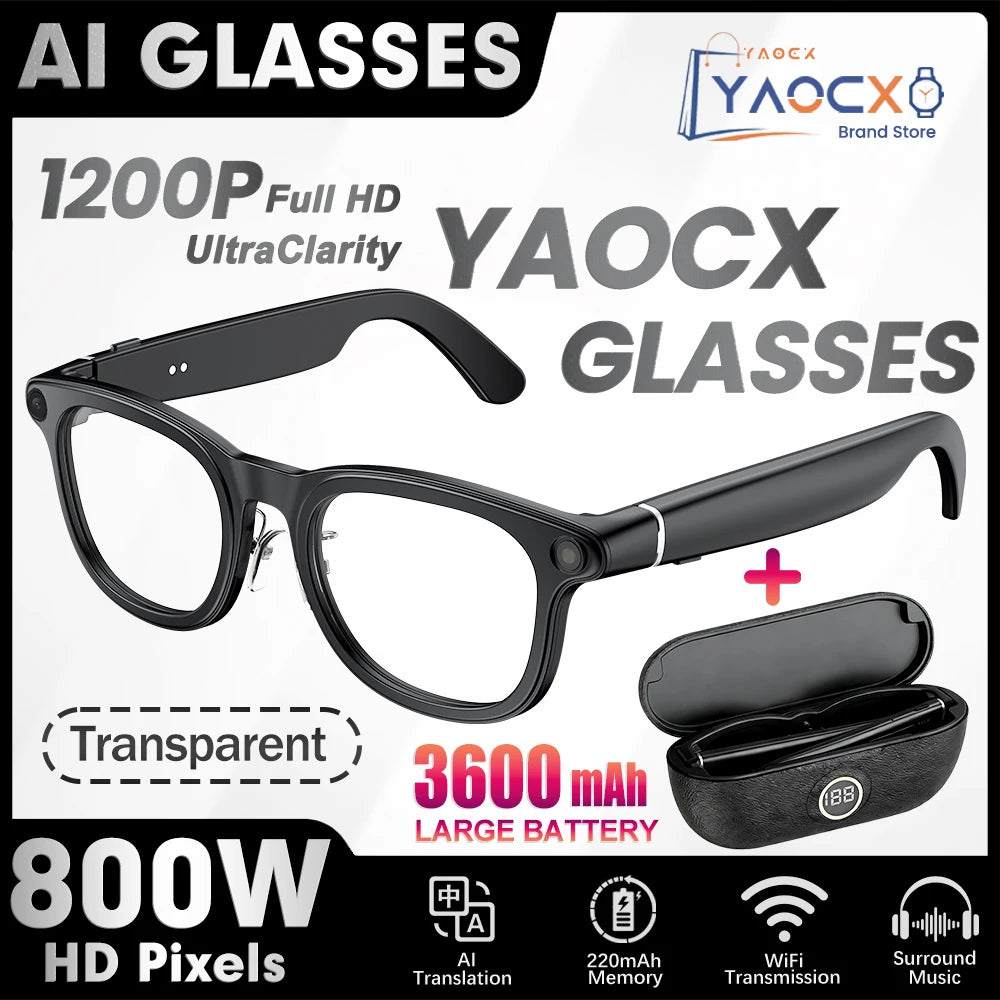 2026 New Smart Glasses+3600mAh Charging Case 800W HD Camera EIS Anti-shake Shooting AI Voice Assistant Fashionable Smart Glasses