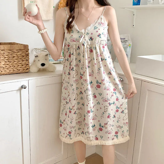 Cute women's nightgown with lace details, soft fabric, and a relaxed fit, ideal for comfortable sleepwear and lounging.