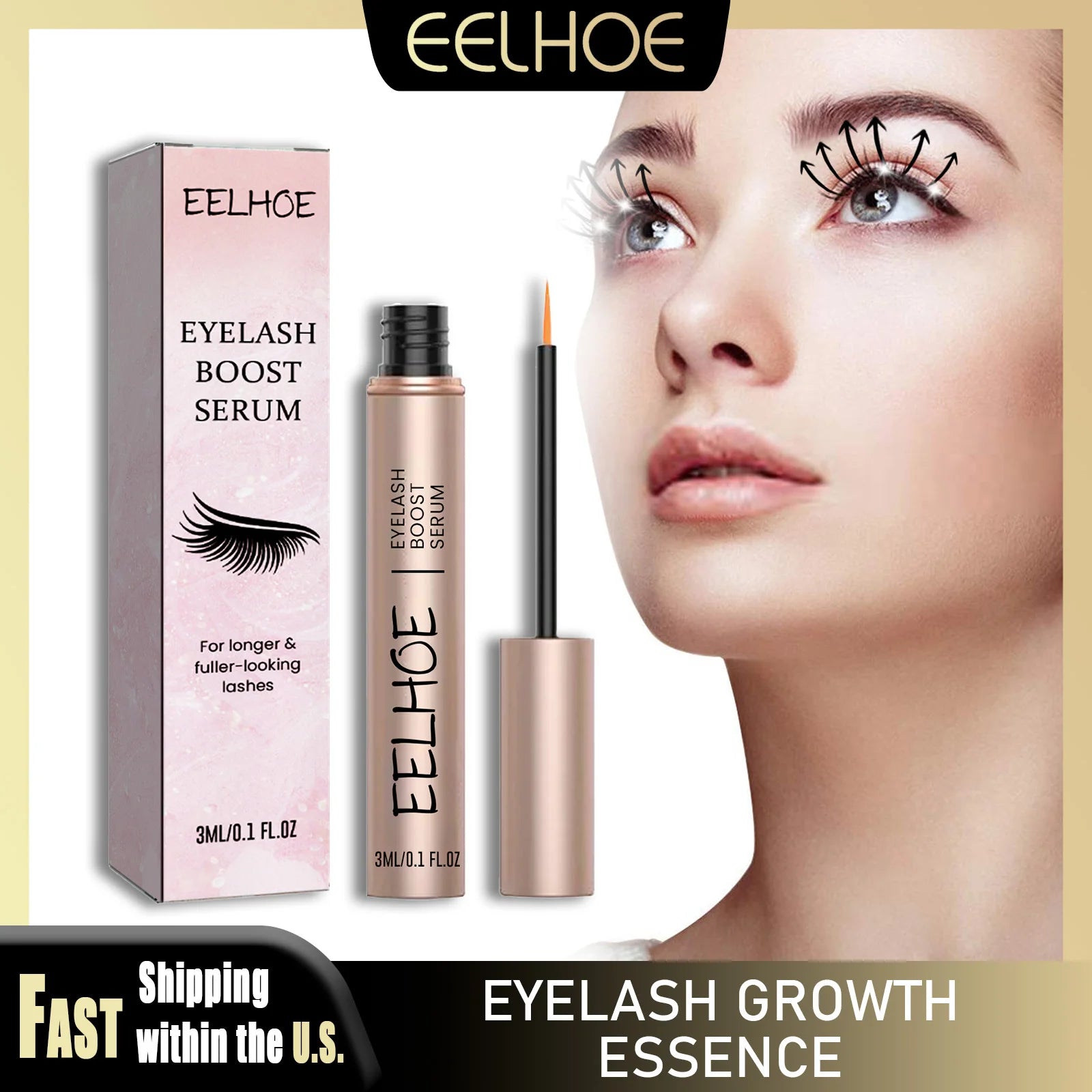 EELHOE Eyelash Enhancer Serum Extension Lash Eyebrow Fast Growth Longer Fuller Thicker Natural Curling Lash Lifting Makeup
