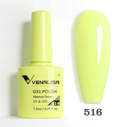 Venalisa HEMA TPO Free Nail Gel Polish by Blushimmer with glitter in pink nude shade, full coverage, soak-off UV and LED gel polish