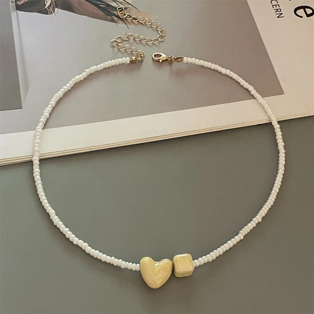 Cute Romantic Geometric Choker Necklace for Women Girl New Trendy Gift Necklace Seed Beads Fashion Jewelry