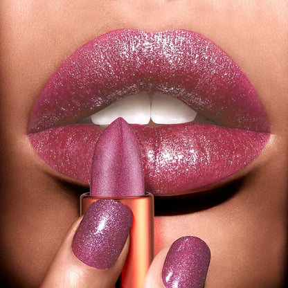 Blushimmer rose smoke powder with glossy velvet finish, waterproof and anti-fouling for shiny lips in a bright starry sky-inspired shade.