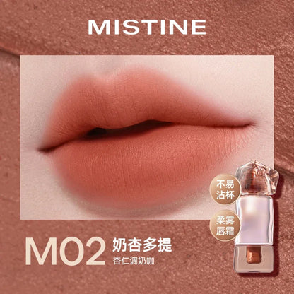 Blushimmer Mistine Nude Long Wear Lipstick in creamy matte lip gloss form, featuring a mirror gloss finish and 2.9g size