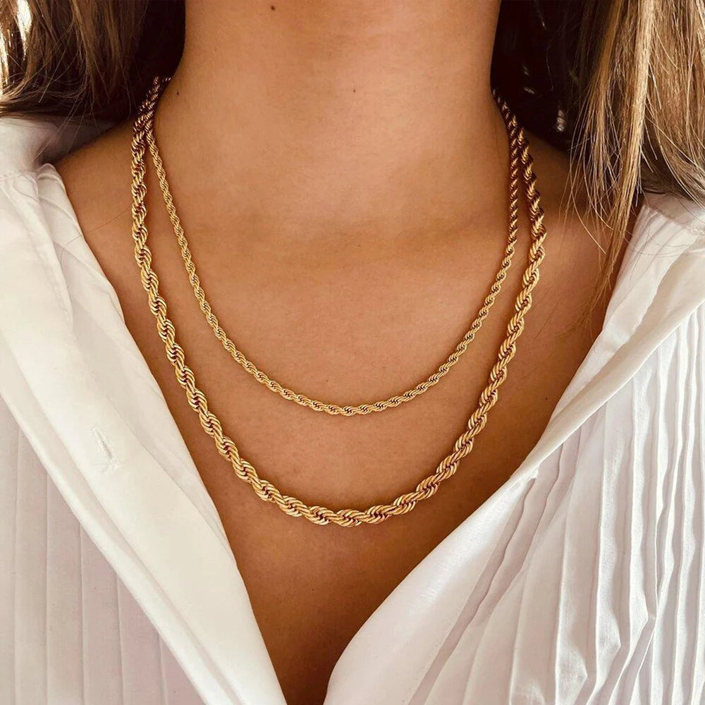 eManco 2/3/4/5MM  Rope Chain Necklace Stainless Steel Never Fade Waterproof Choker Men Women Jewelry Gold Color Chains Gif