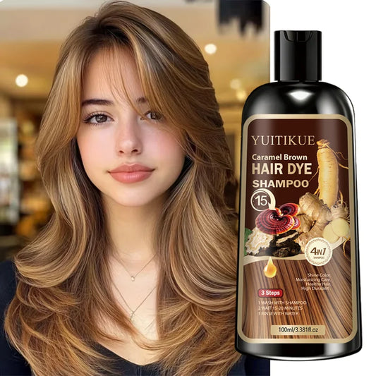 Silcy Skin YUITIKUE Caramel Brown Hair Dye Shampoo with moisturizing 4-in-1 formula for long-lasting color on all hair types
