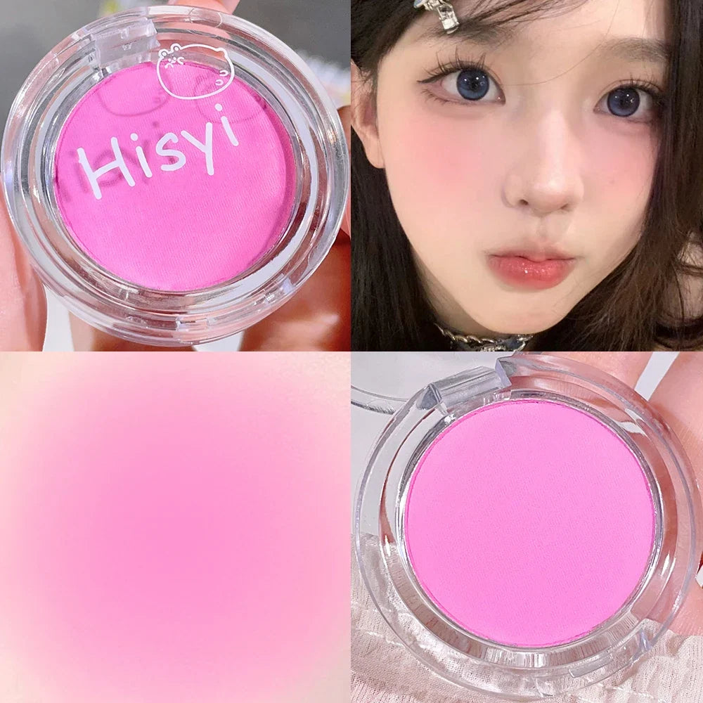 Blushimmer HISYI slightly tipsy blush plate with matte, micro flash finish in natural monochrome pink color for makeup.