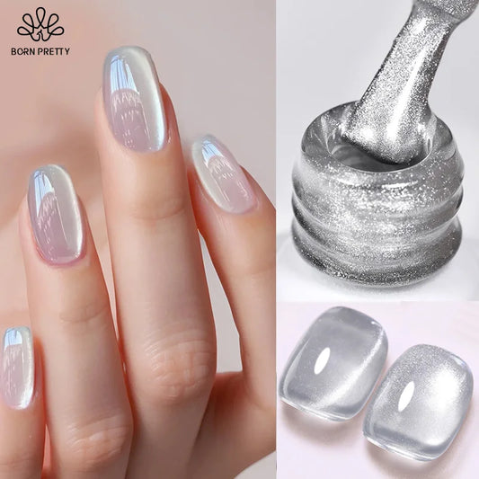 Silver Water Light Cat Magnetic Gel Nail Polish by Blushimmer in a 10ml bottle, featuring semi-permanent gel for fall and winter nails.