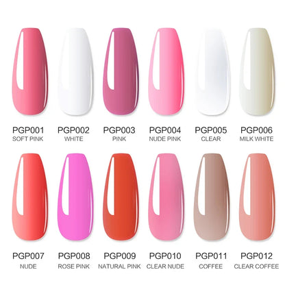 Blushimmer poly extension gel nail set with 8 pieces in 15ML, featuring fast builder gel for manicure and 3D nail art.