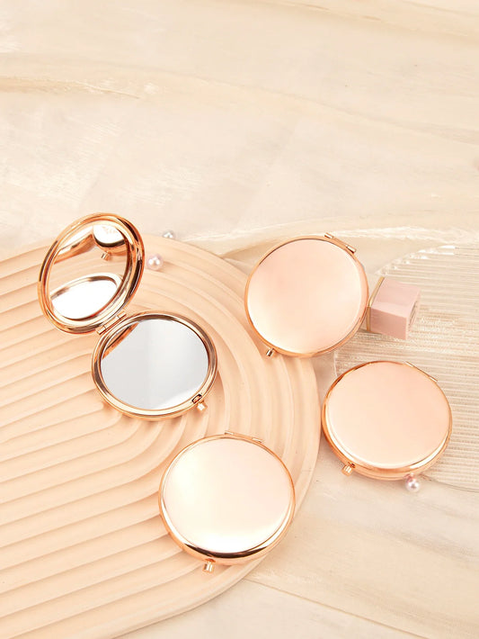 Blushimmer 65mm round double-sided makeup mirror, portable compact handheld mirror for purse, travel, and cosmetics.