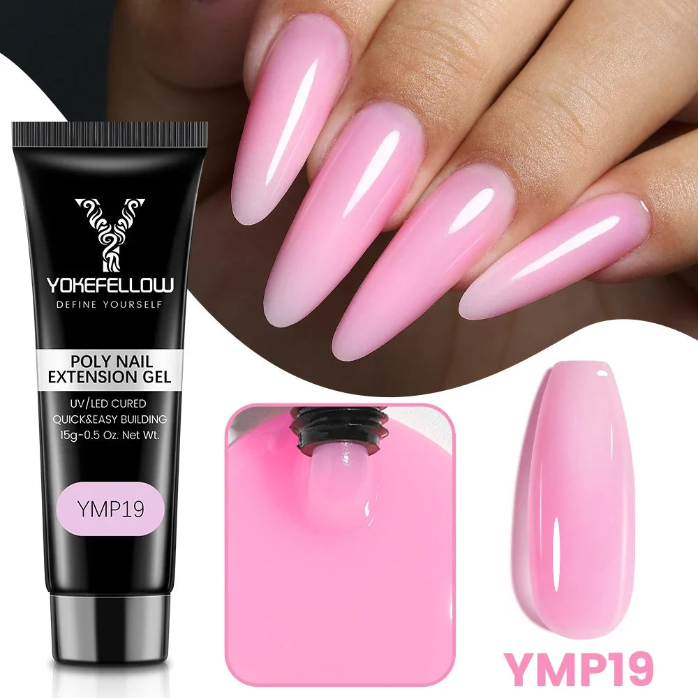 Blushimmer Yokefellow 15g nude pink clear extension gel nail polish for UV and LED nails, soak-off acrylic gel varnish.